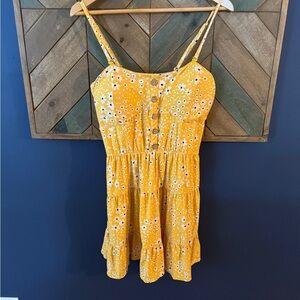 No Boundaries Yellow Floral Sundress with Buttons